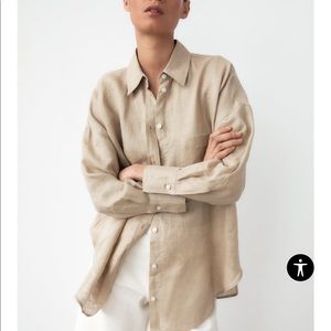COPY - Zara beige 100% linen button down shirt, sz S, EUC